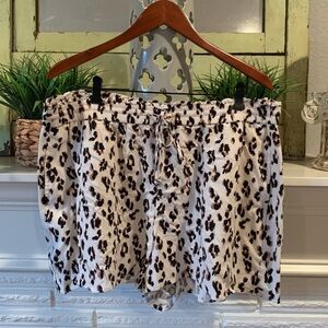 Express Tie Waist Leopard Print Casual Pull On Shorts with Pockets Pink Tan XL
